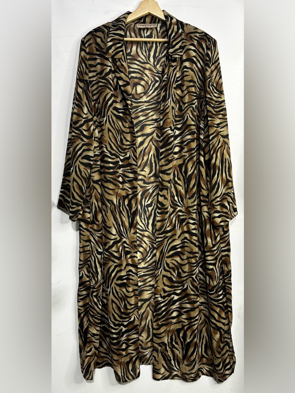 Expressions Plus Tiger Striped Sheer Open Front Duster Plus Size OS (1X-3X)